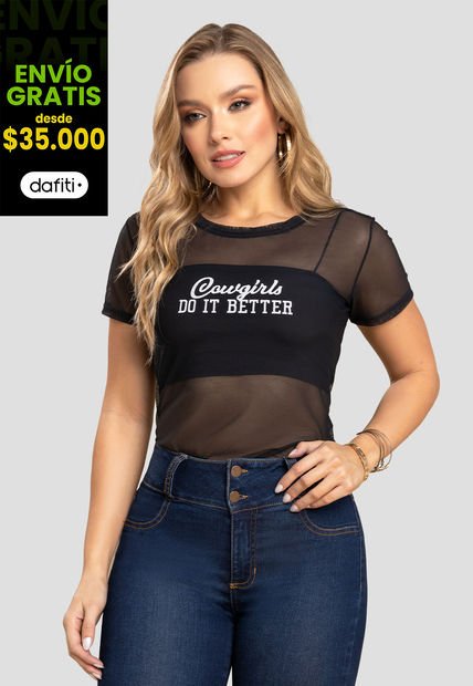 Camiseta Mujer Negro Mp 104196