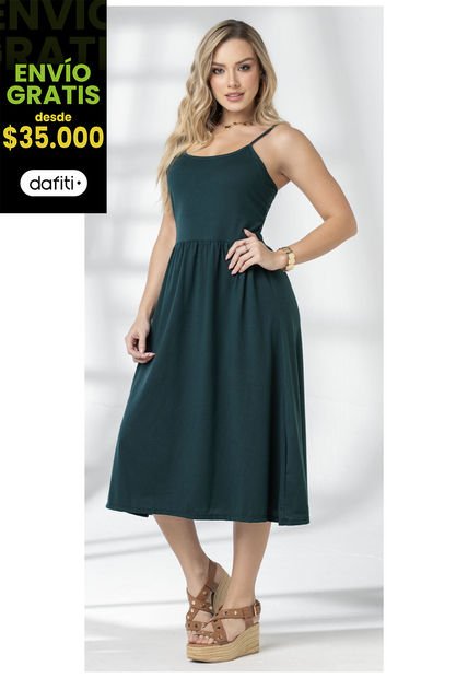Vestido Largo Mujer Verde Botella Mp 1972