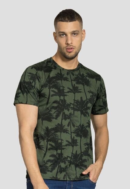 Camiseta Hombre Verde Militar Estampado Mp 112120