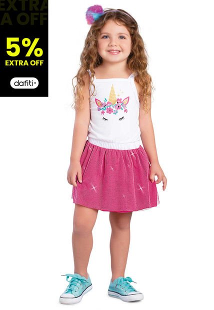 Vestido Infantil Blanco-Rosado Mp 86862