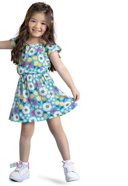Vestido Infantil Azul Turquesa Mp 9933