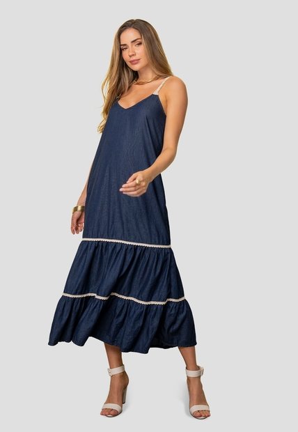 Vestido Largo Mujer Azul Oscuro Mp 113741