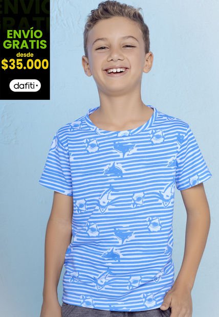 Camiseta Infantil Niño Azul Mp 545