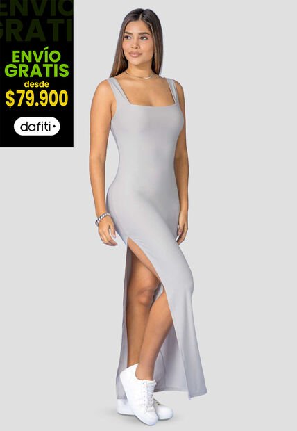 Vestido Largo Mujer Gris Claro Mp 114381