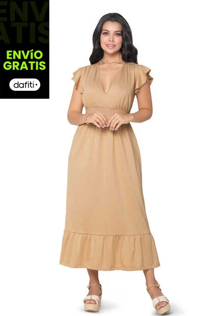 Vestido Largo Mujer Beige Mp 869