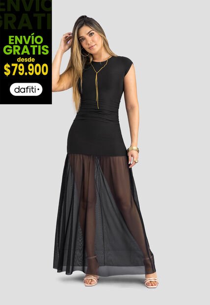 Vestido Largo Mujer Negro Mp 113937