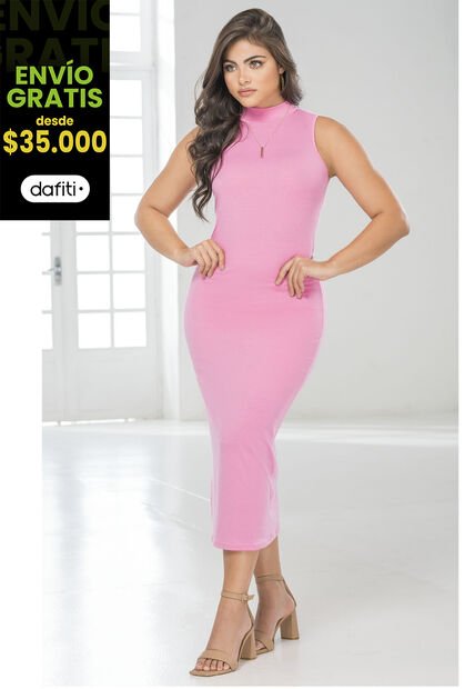 Vestido Largo Mujer Rosado Mp 1786