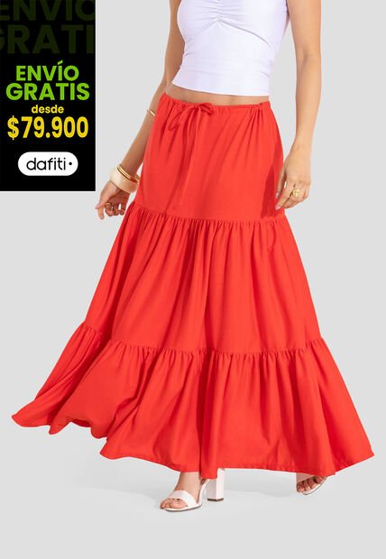 Falda Larga Mujer Rojo Mp 113478