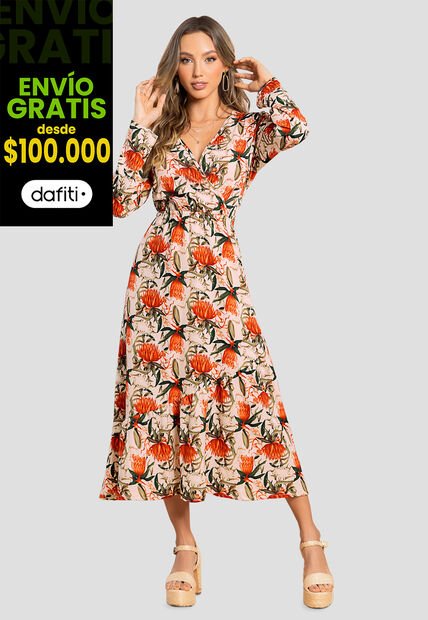 Vestido Largo Mujer Estampado Mp 105622