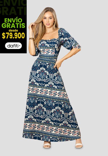 Vestido Largo Mujer Estampado Mp 112513