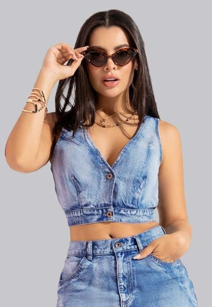 Crop Top Mujer Azul Mp 102239