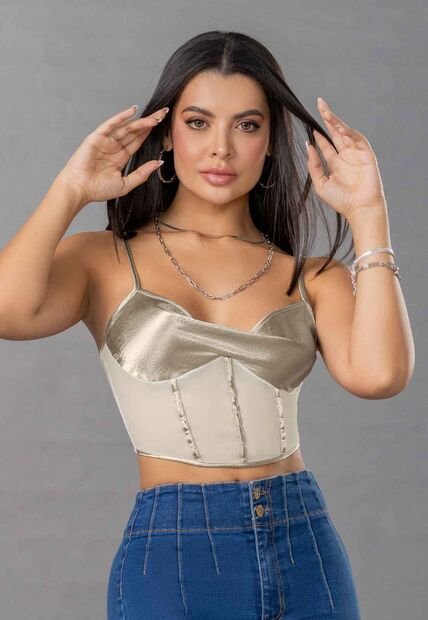 Crop Top Mujer Plateado Mp 100108