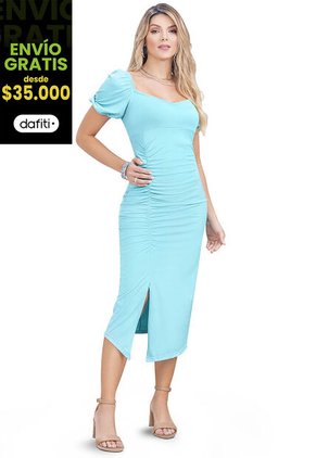 Vestido Largo Exterior Azul Turquesa Mp 90866