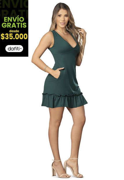Vestido Corto Mujer Verde Botella Mp 3429