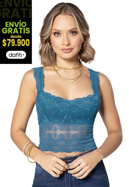 Crop Top Mujer Azul Petroleo Mp 92547