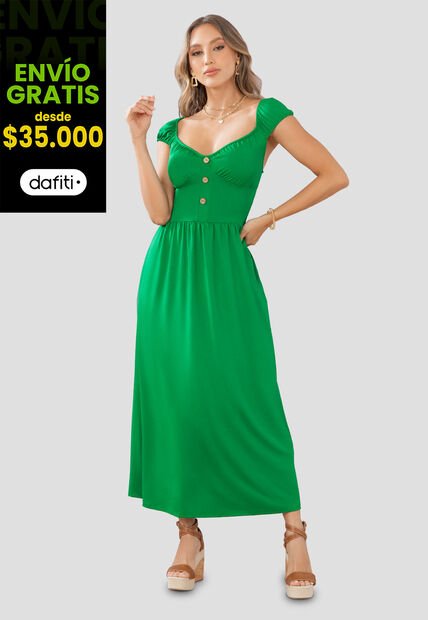 Vestido Largo Mujer Verde Mp 105166