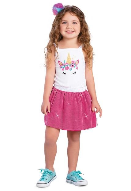 Vestido Infantil Blanco-Rosado Mp 86862