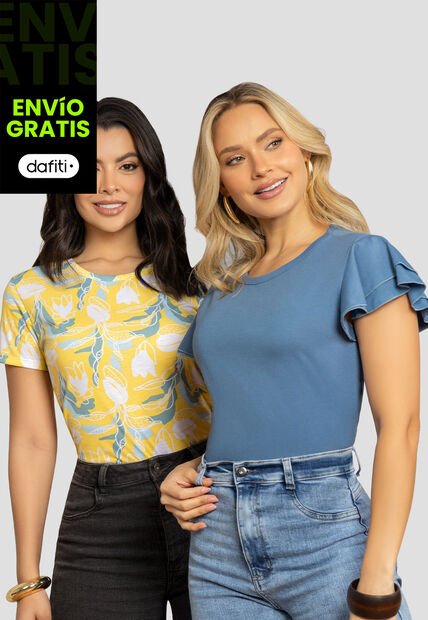 Camiseta Paq X2 Mujer Bicolor Mp 112001