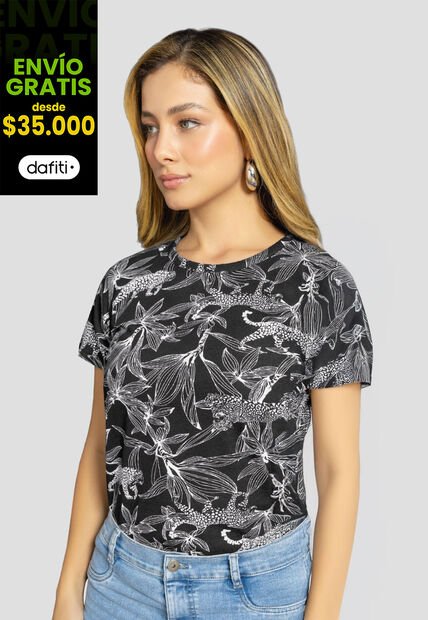Camiseta Mujer Estampado Negro Mp 112227