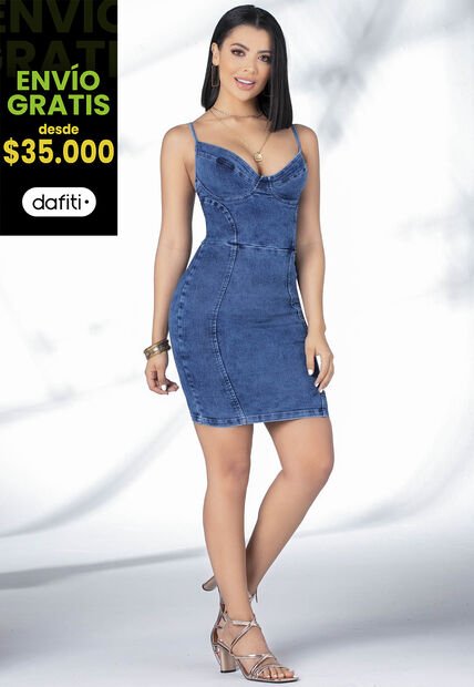 Vestido Corto Mujer Azul Medio Mp 5781