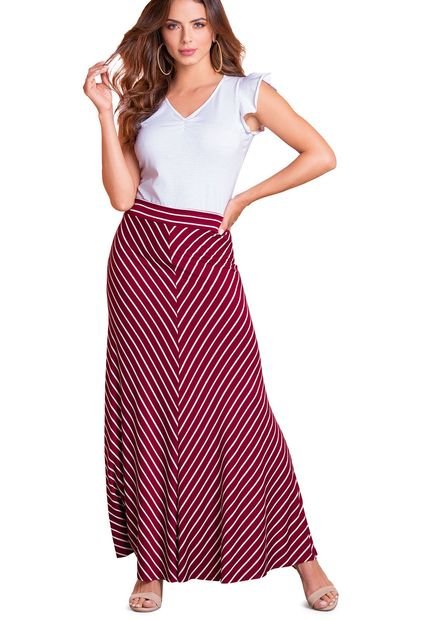 Falda Larga Para Mujer Vino Raya Marfil MP - Compra Ahora | Dafiti Colombia
