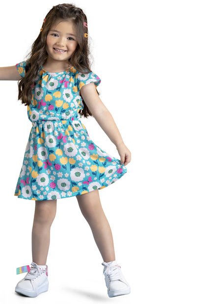 Vestido Infantil Azul Turquesa Mp 9933