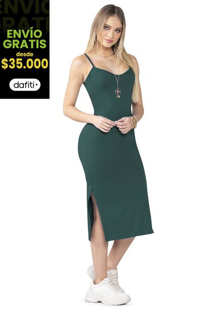 Vestido Largo Mujer Verde Botella Mp 5164