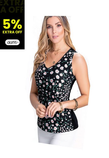 Camiseta Para Mujer Estampado  Negro MP