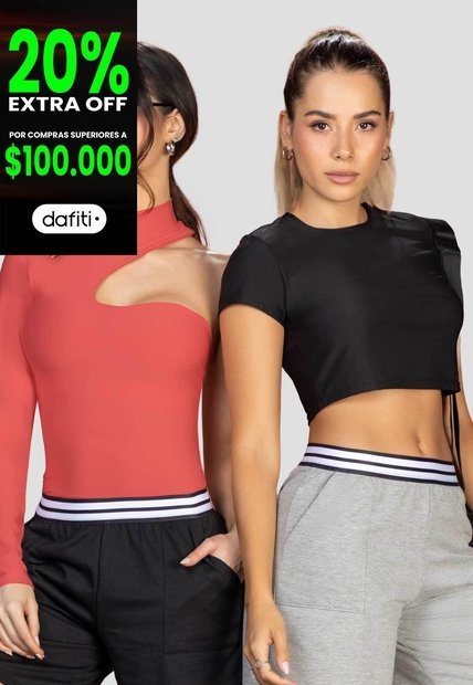 Crop Top Paq X2 Mujer Coral-Negro Mp 115538