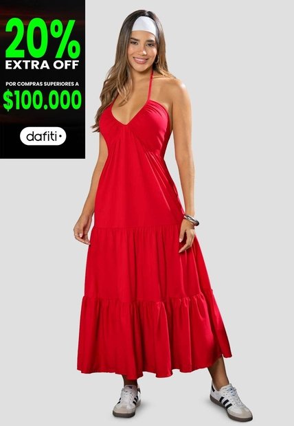 Vestido Largo Mujer Rojo Mp 113294