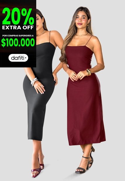 Vestido Paq X2 Mujer Merlot-Negro Mp 114179
