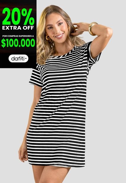 Vestido Corto Mujer Negro-Blanco Mp 114554