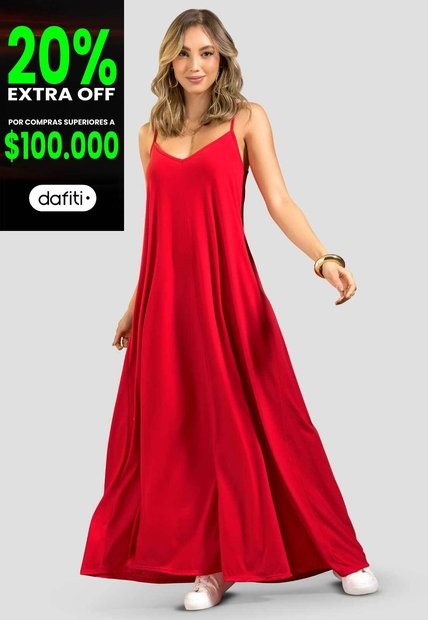Vestido Largo Mujer Rojo Mp 114391