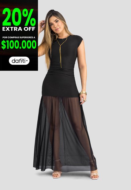 Vestido Largo Mujer Negro Mp 113937