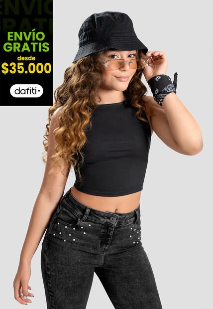 Crop Top Infantil Femenino Negro Mp 104825
