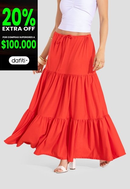 Falda Larga Mujer Rojo Mp 113478