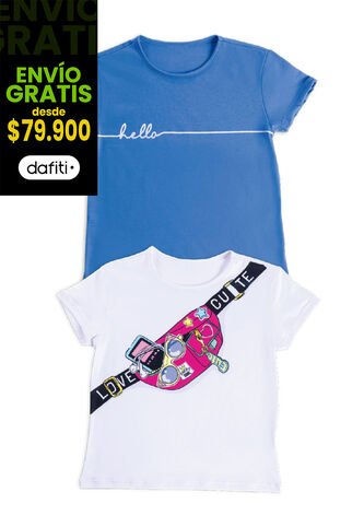 Camiseta Paq X2 Infantil Femenino Multicolor Mp 6080 MP