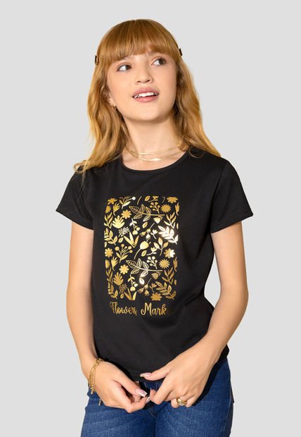Camiseta Infantil Femenino Negro Mp 105395