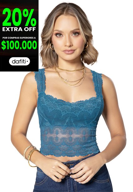 Crop Top Mujer Azul Petroleo Mp 92547