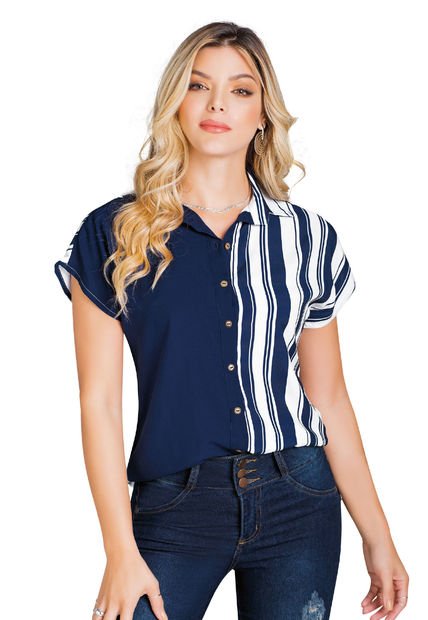Camisa Mujer Azul-Blanco Mp 91713