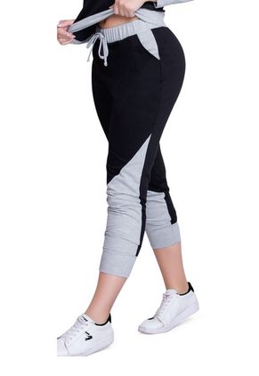 Pantalón Sudadera Para Mujer Bicolor Negro/Gris Jaspe MP.