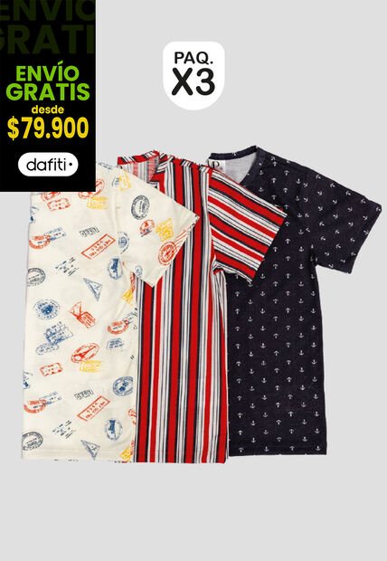 Camiseta Paq X3 Niños Infantil Multicolor Mp 111867
