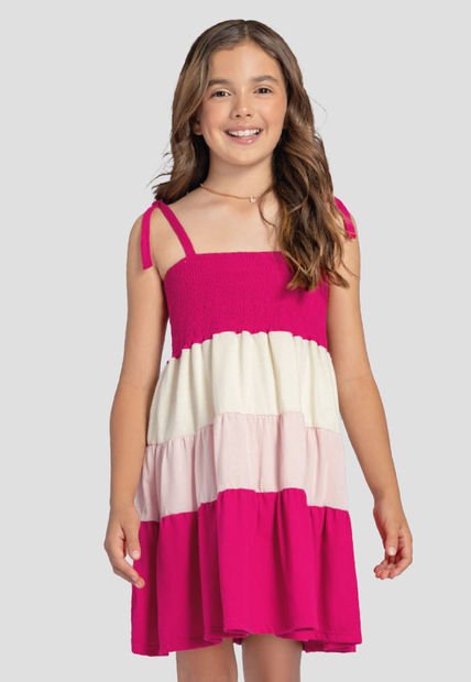 Vestido Infantil Femenino Magenta Vivo Mp 103717
