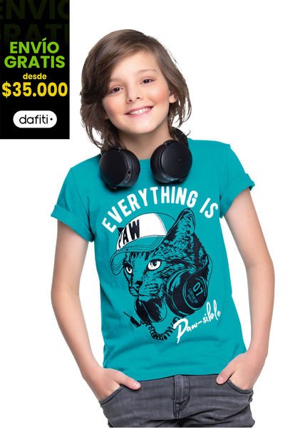 Camiseta Para Niño Azul Turquesa MP