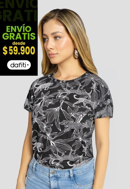 Camiseta Mujer Estampado Negro Mp 112227