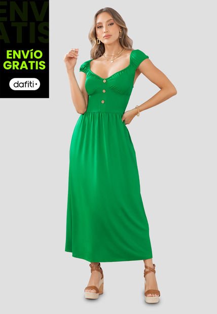 Vestido Largo Mujer Verde Mp 105166