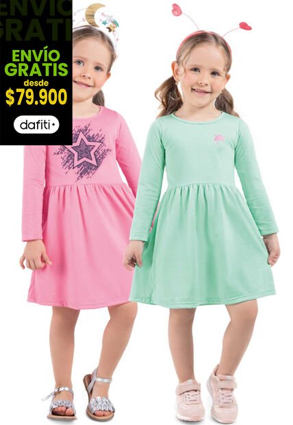 Vestido Paq X2 Infantil Femenino Multicolor Mp 92406