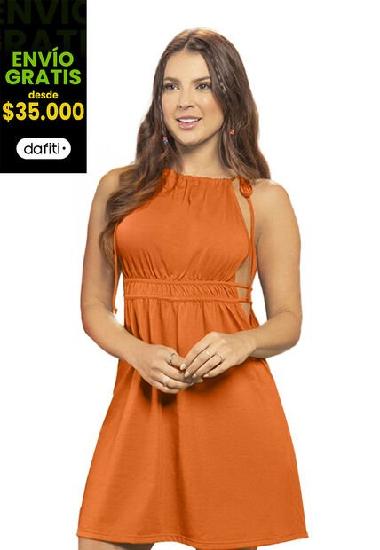 Vestido Corto Mujer Naranja Mp 7186