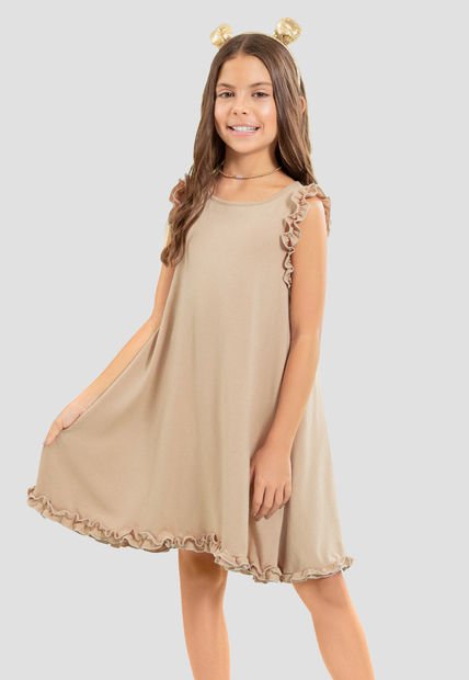 Vestido Corto Infantil Femenino Beige Mp 104675