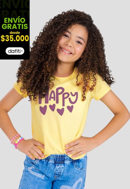 Camiseta Infantil Femenino Amarillo Pastel Mp 101133